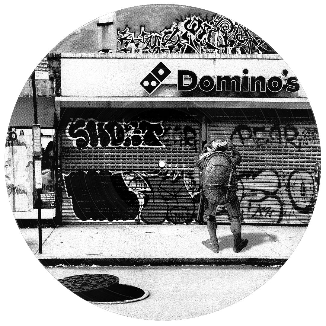 Michelangelo Ninja Turtle Vinyl Record Photo Art — Black and White Wall Art