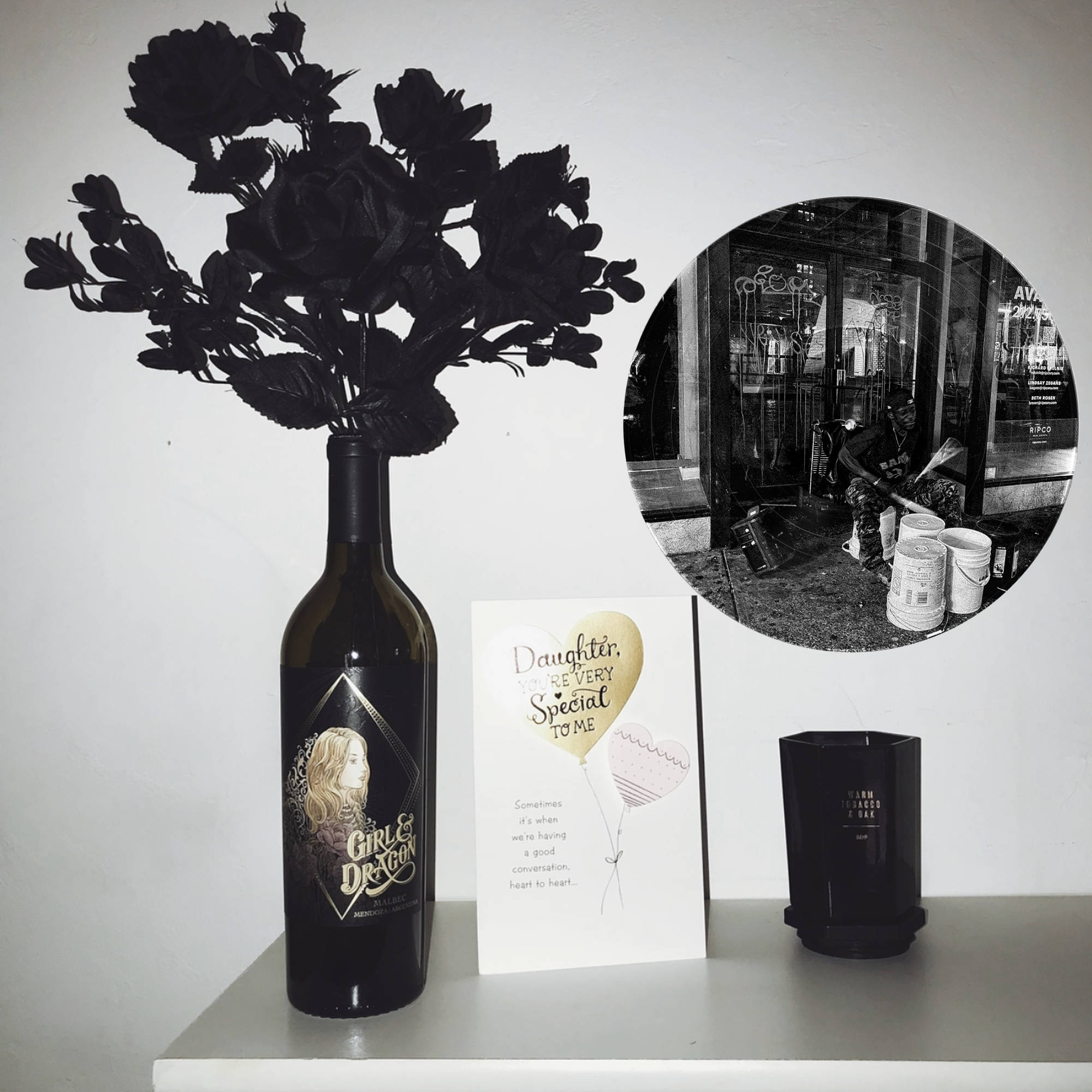 New York City Bucket Drummer vinyl record wall art, a music-themed gift featuring a passionate street drummer in an urban scene.